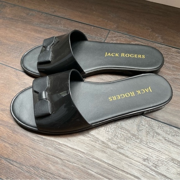 JACK ROGERS Black Bow Jelly LOGO FLIP FLOPS Slides Size 8 - Picture 2 of 5